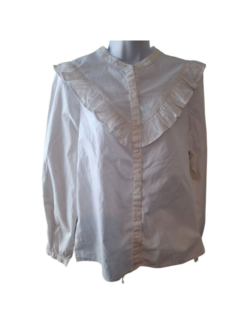 St John's Bay Ruffle Blouse XS White Cottagecore Prairie Victorian Romantic Top